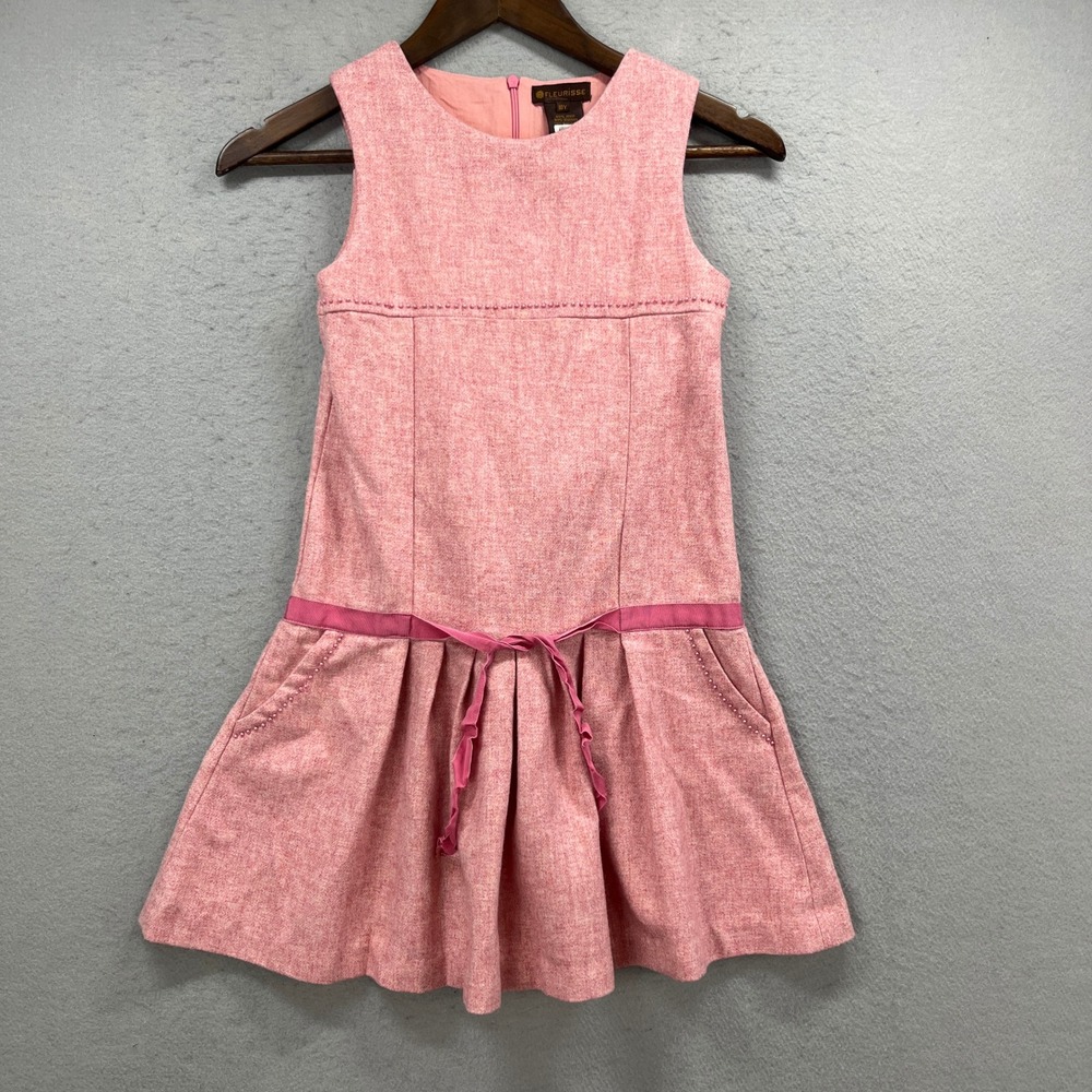 Fleurisse Dress Girls 10Y Pink Sleeveless Wool Blend Fit Flare Party Pockets
